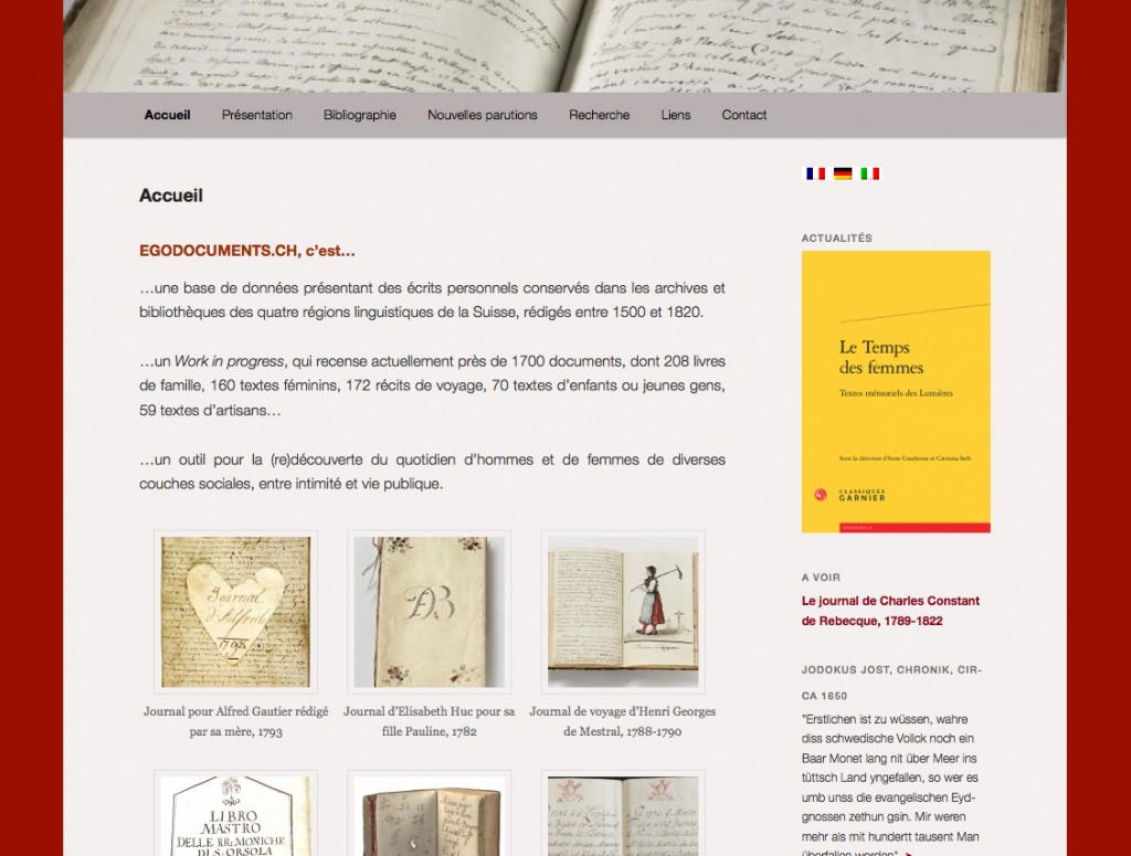 Les écrits personnels de l’époque moderne en Suisse latine